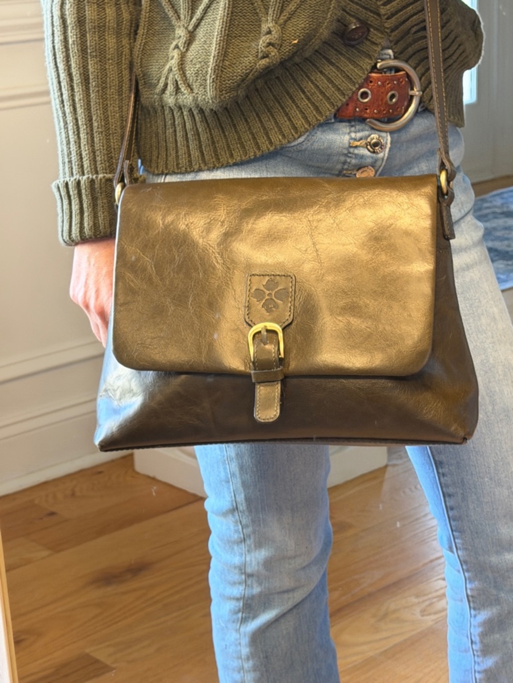 Patricia Nash Quiet Luxury Leather Crossbody Bag Olive Green + Coin Purse (VGUC)